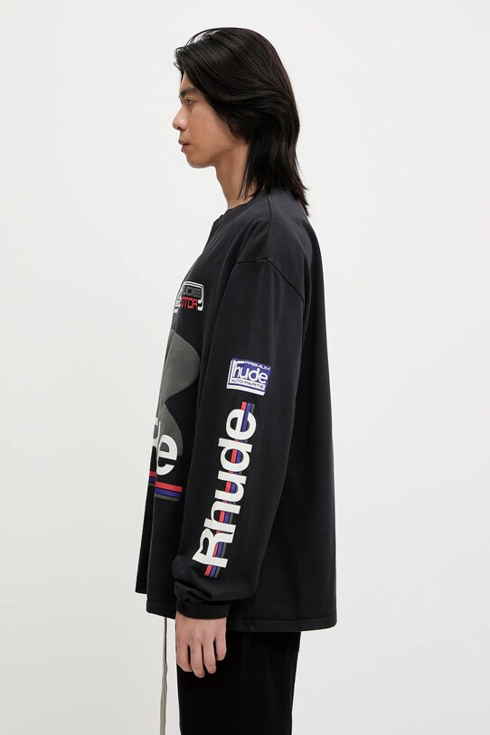 RHUDE longsleeve bawełniany Petrol Patch RHSS25TT15012 czarny SS25