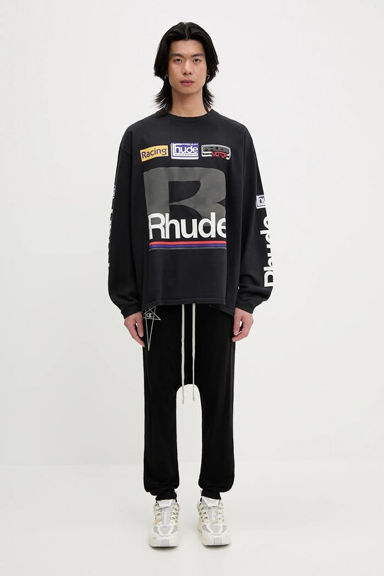 RHUDE longsleeve bawełniany Petrol Patch RHSS25TT15012 czarny