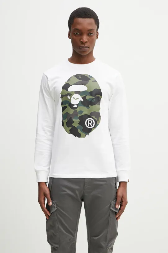 Памучна блуза с дълги ръкави A Bathing Ape 1St Camo Big Ape Head стандартна бял 1K80111018