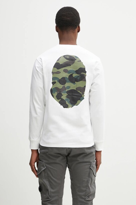 Abbigliamento A Bathing Ape top a maniche lunghe in cotone 1St Camo Big Ape Head 1K80111018 bianco