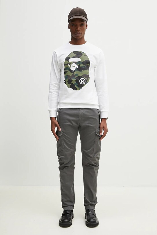 A Bathing Ape top a maniche lunghe in cotone 1St Camo Big Ape Head bianco 1K80111018