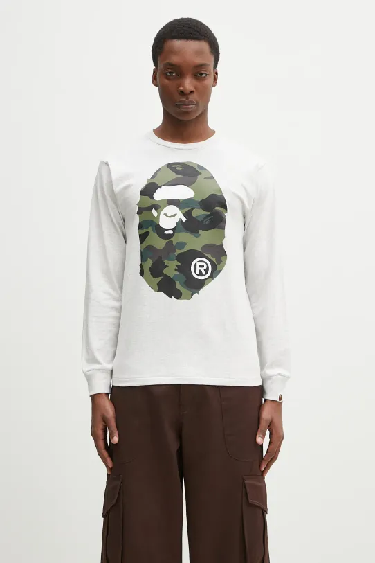 A Bathing Ape longsleeve bawełniany 1St Camo Big Ape Head nadruk szary 1K80111018