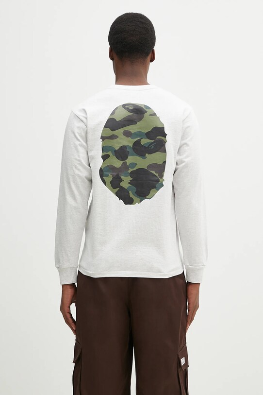 Odzież A Bathing Ape longsleeve bawełniany 1St Camo Big Ape Head 1K80111018 szary