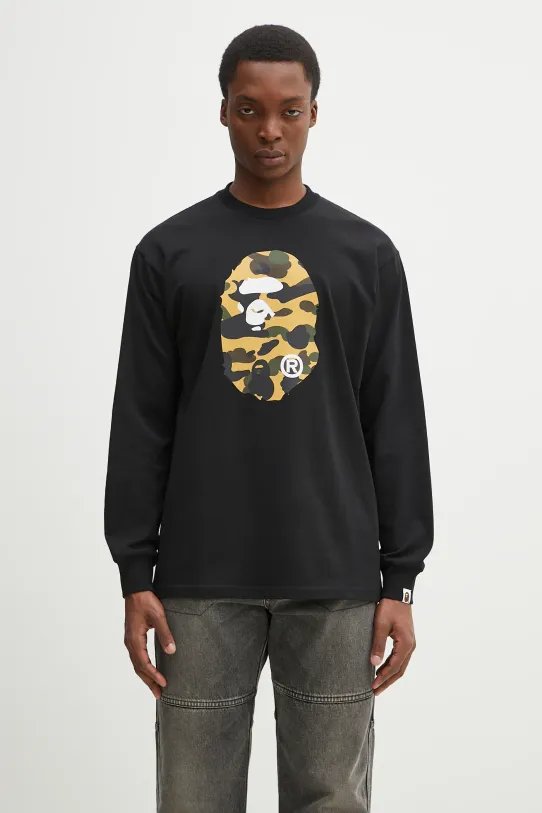 Памучна блуза с дълги ръкави A Bathing Ape 1St Camo Ape Head свободна черен 1L30111308