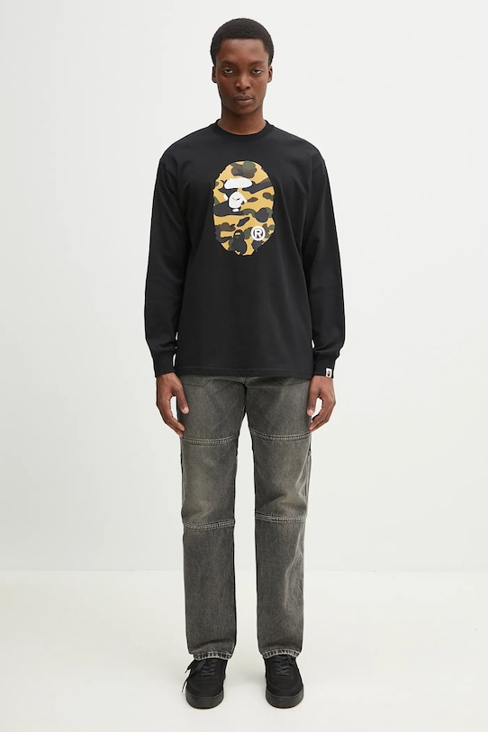 Памучна блуза с дълги ръкави A Bathing Ape 1St Camo Ape Head 1L30111308 черен