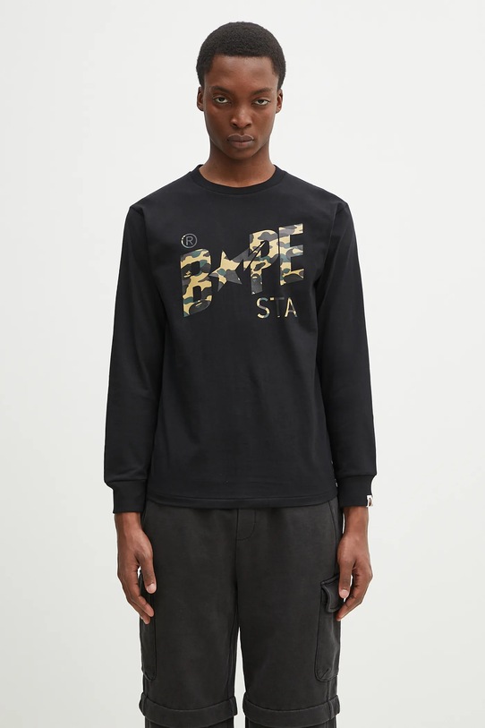 Pamučna majica dugih rukava A Bathing Ape 1St Camo Bape STA regular crna 1L30111016