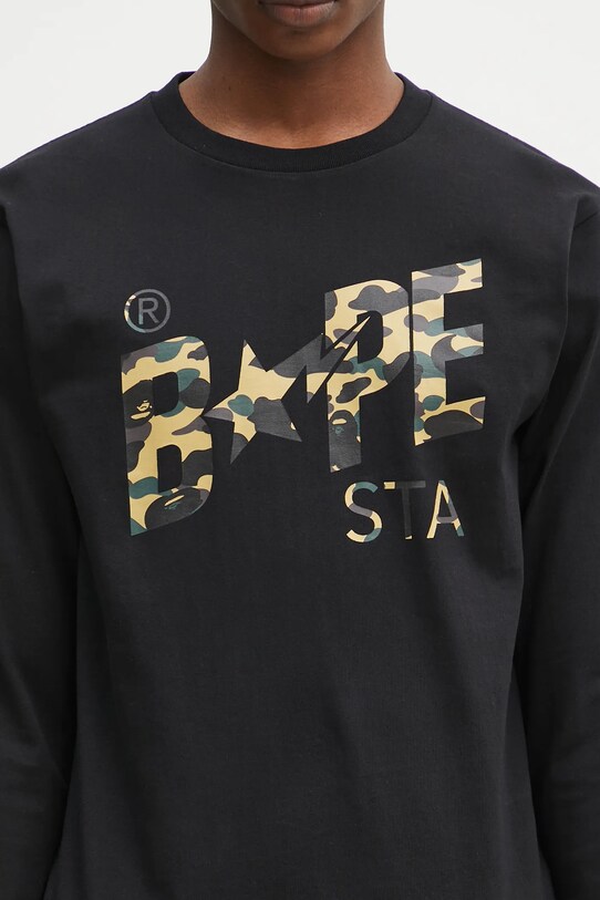 Pamučna majica dugih rukava A Bathing Ape 1St Camo Bape STA crna 1L30111016