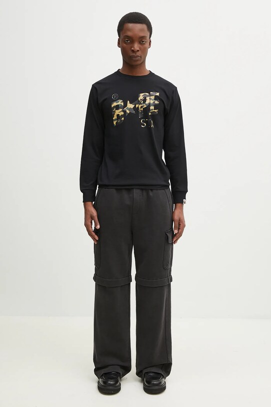 Pamučna majica dugih rukava A Bathing Ape 1St Camo Bape STA 1L30111016 crna