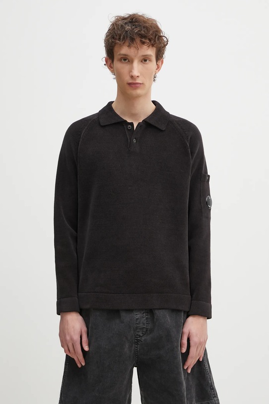 Памучен пуловер C.P. Company изчистен черен 18CMKN070A005687G