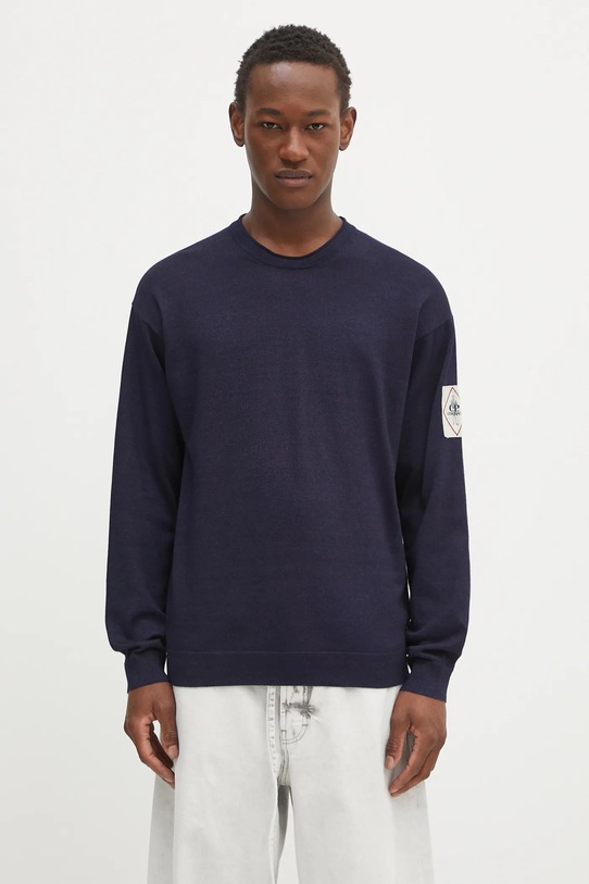 C.P. Company maglione in cotone a maglia fine blu navy 18CMKN195A110330A