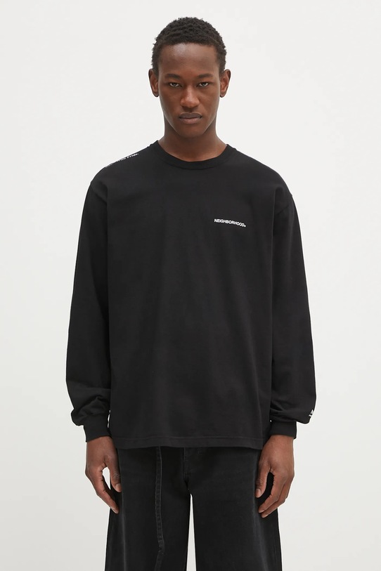 Βαμβακερή μπλούζα με μακριά μανίκια NEIGHBORHOOD Nh . Tee Ls-8 κανονικό μαύρο 242PCNH.LT08