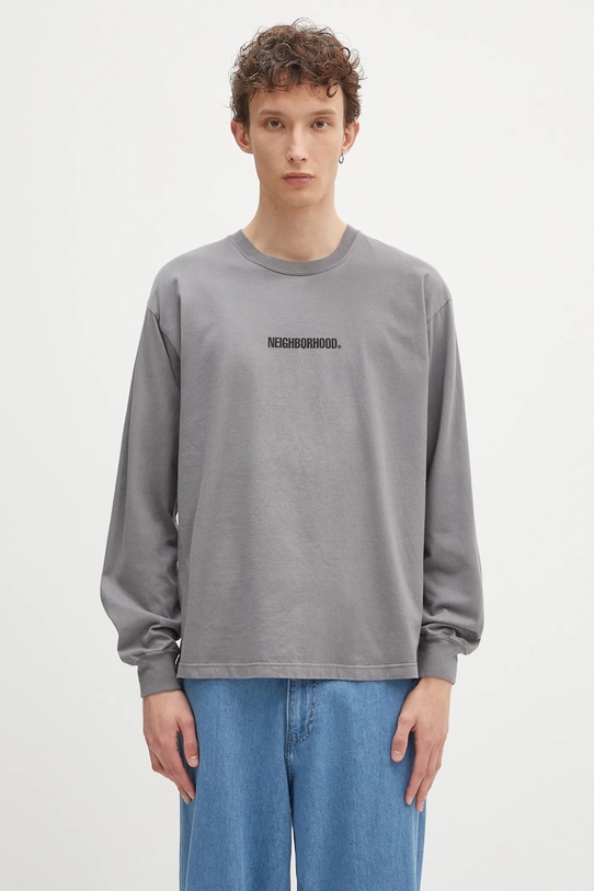 Хлопковый лонгслив NEIGHBORHOOD NH . Tee LS-3 печать серый 242PCNH.LT03