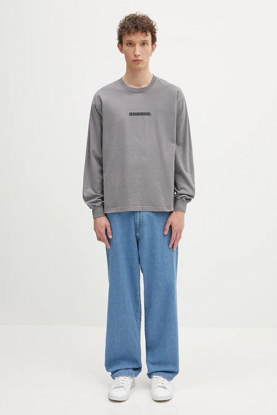Хлопковый лонгслив NEIGHBORHOOD NH . Tee LS-3 242PCNH.LT03 серый