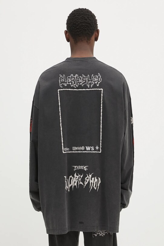 Odzież 032C longsleeve bawełniany 'Telepresence' S25.URC.0271.050 czarny