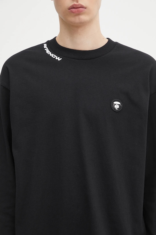 Bavlněné tričko s dlouhým rukávem AAPE Now Long černá AAPLTM1607XXN