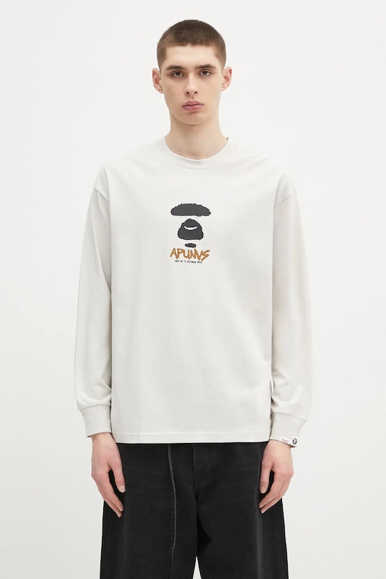 Памучна блуза с дълги ръкави AAPE Basic Long стандартна сив AAPLTM1560XXN