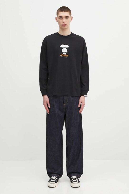 Бавовняний лонгслів AAPE Basic Long AAPLTM1560XXN чорний