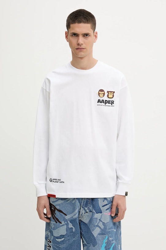 Бавовняний лонгслів AAPE Aaper Long бавовна білий AAPLTM1575XXN