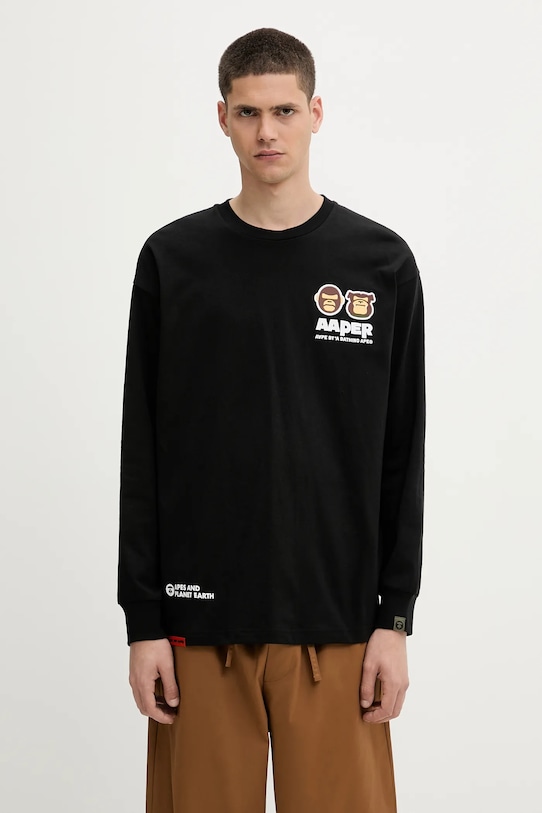 Хлопковый лонгслив AAPE Aaper Long хлопок чёрный AAPLTM1575XXN