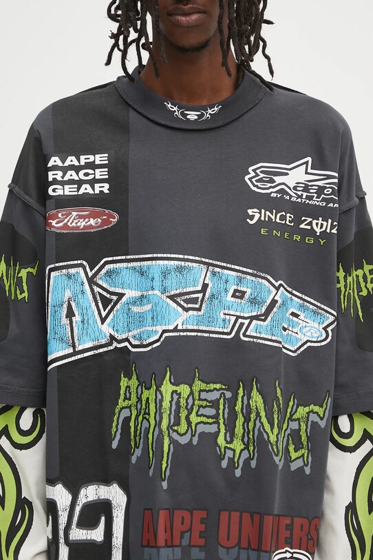 Памучна блуза с дълги ръкави AAPE Main Long сив AAPLTM1572XXN