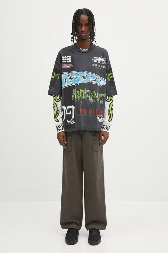 Памучна блуза с дълги ръкави AAPE Main Long AAPLTM1572XXN сив