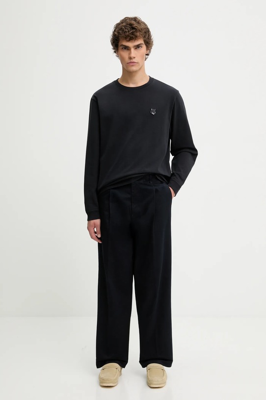 Maison Kitsuné cotton longsleeve top Bold Fox Head Patch Comfort LM00109KJ0118 black