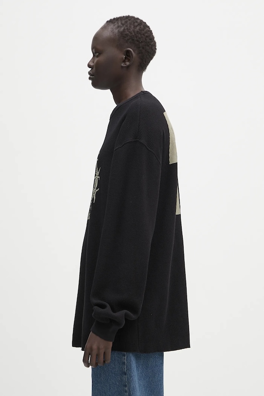 Aries bluza bawełniana Peace Press Gothic Waffle LS Tee czarny AR6003903