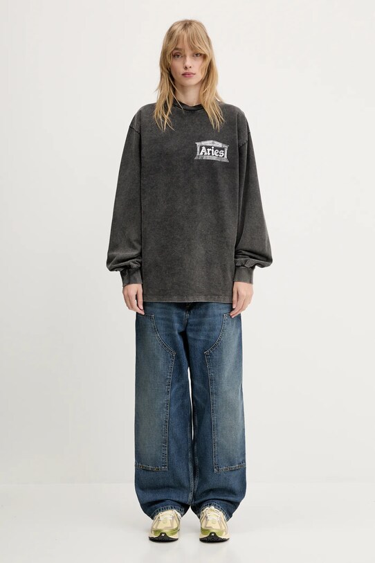Памучна блуза с дълги ръкави Aries Aged Ancient Temple LS Tee AR6014103 черен