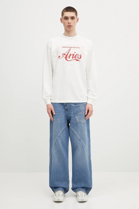 Bavlnené tričko s dlhým rukávom Aries Faded Cola LS Tee AR6265203 biela