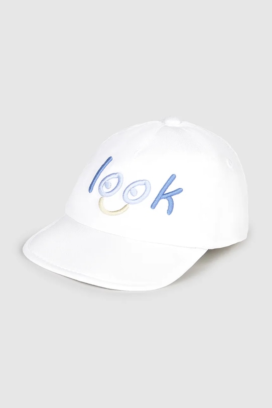 Otroška bombažna bejzbolska kapa Mayoral Potisk bela 10883.3G.Baby.PPYA