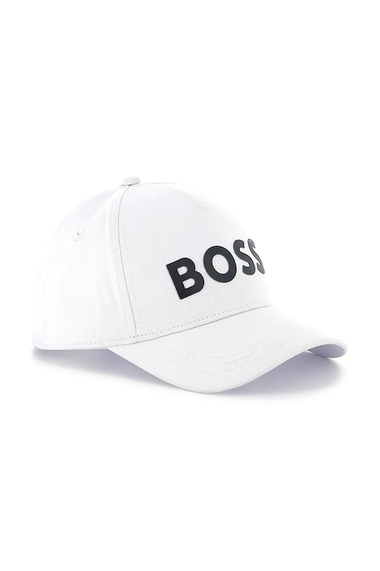 Παιδικό βαμβακερό καπέλο μπέιζμπολ BOSS απλικέ λευκό J51681