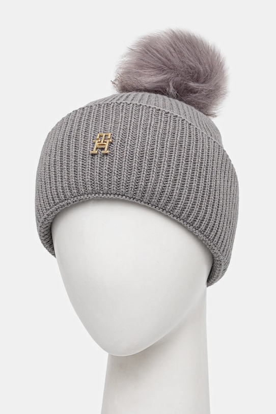 Tommy Hilfiger czapka z domieszką wełny AW0AW16848 szary SS25