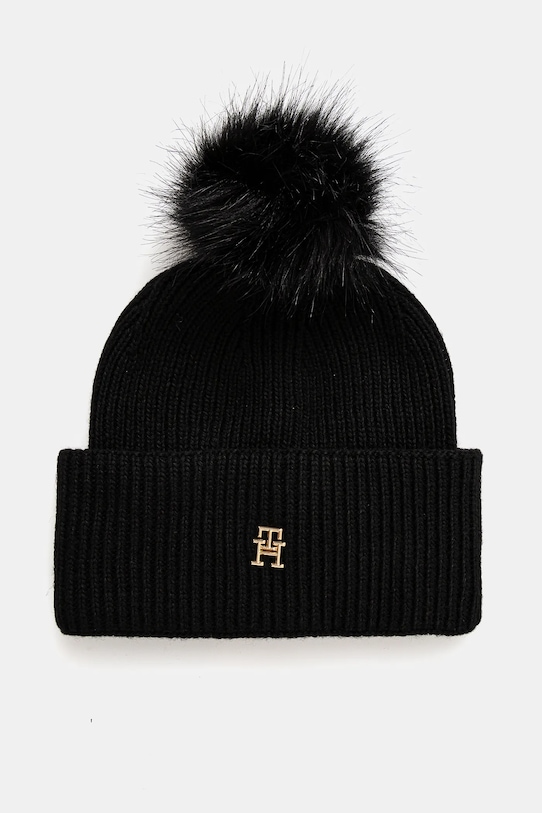 Čepice z vlněné směsi Tommy Hilfiger s příměsí vlny černá AW0AW16848