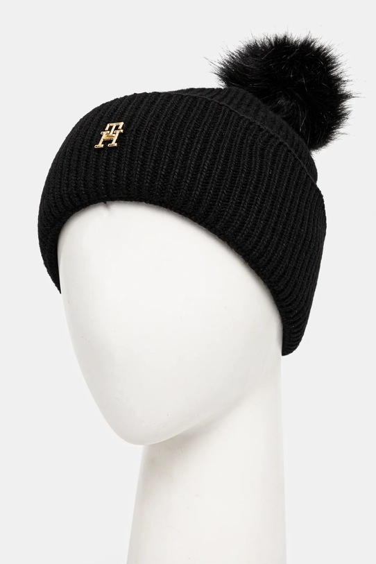 Čepice z vlněné směsi Tommy Hilfiger AW0AW16848 černá SS25