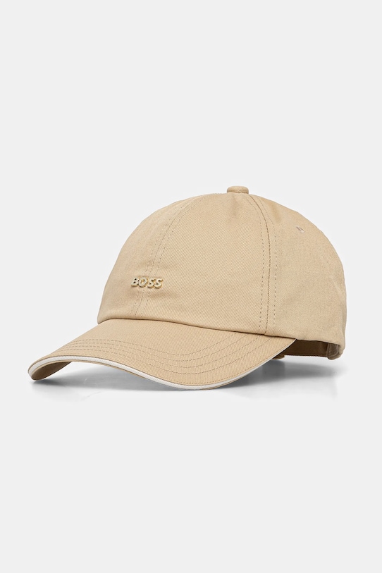 BOSS czapka z daszkiem bawełniana aplikacja beżowy 50533367