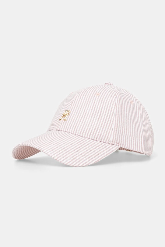 Lněná kšiltovka Tommy Hilfiger nášivka růžová AW0AW17141