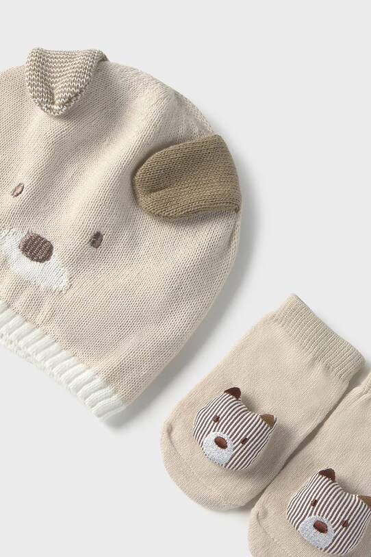 Mayoral Newborn czapka i skarpetki niemowlęce 9874.1B.Newborn.PPYH beżowy SS25