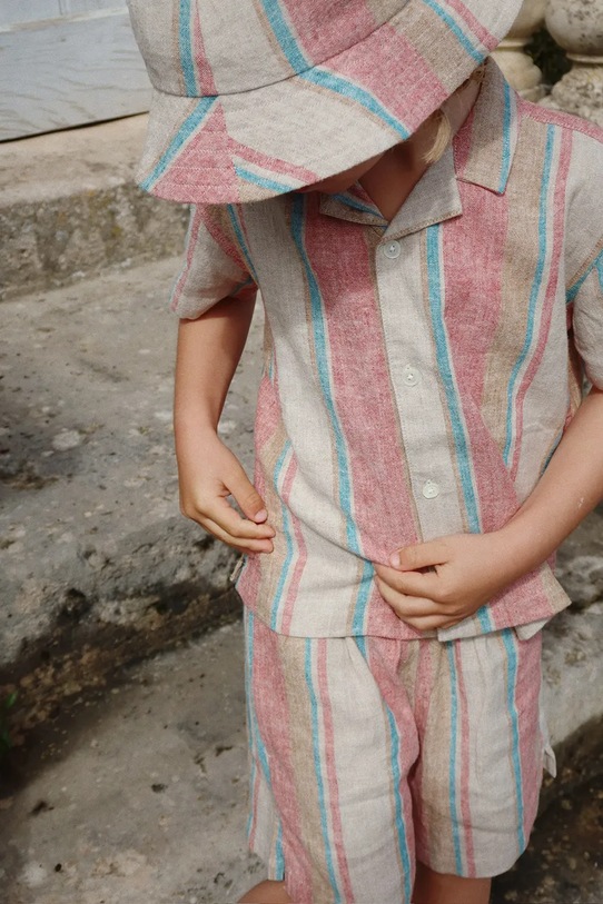 Детска ленена шапка Konges Sløjd VENICE BUCKET HAT бежов KS102450