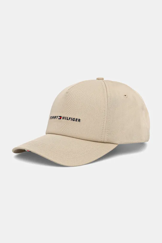 Tommy Hilfiger czapka z daszkiem bawełniana aplikacja beżowy AM0AM13162