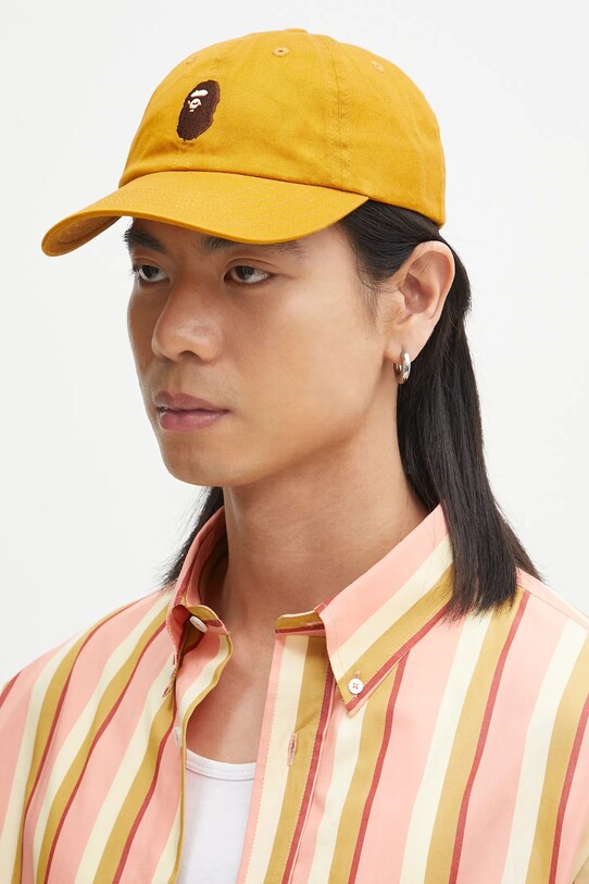 A Bathing Ape cotton baseball cap One Point 1L30180001 yellow SS25