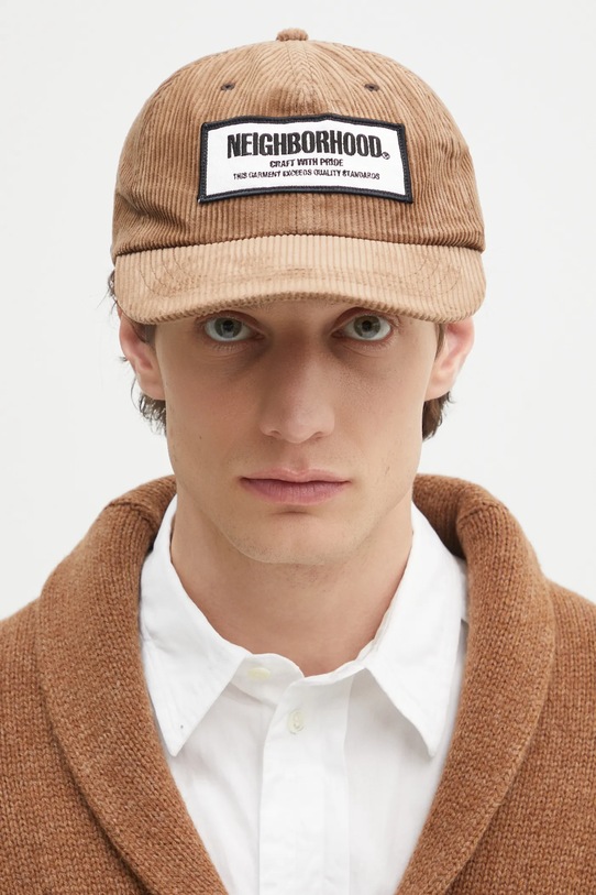 Pamučna kapa sa šiltom NEIGHBORHOOD Corduroy Dad Cap natpis smeđa 242YGNH.HT04