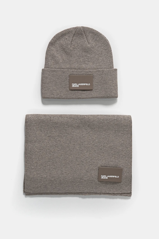 Kapa i šal s dodatkom vune Karl Lagerfeld Jeans s dodatkom vune bež A1W33191
