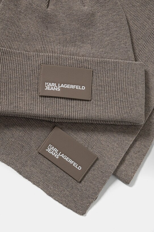 Шапка та шарф з домішкою вовни Karl Lagerfeld Jeans бежевий A1W33191