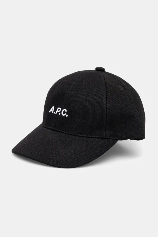 A.P.C. czapka z daszkiem bawełniana casquette charlie aplikacja czarny COHFK.M24069