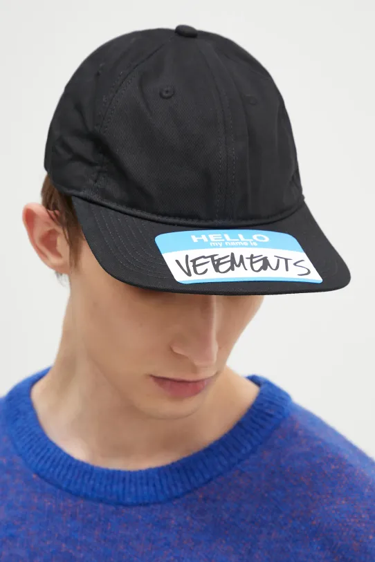 VETEMENTS cotton baseball cap My Name Sticker applique black UA66CA110B