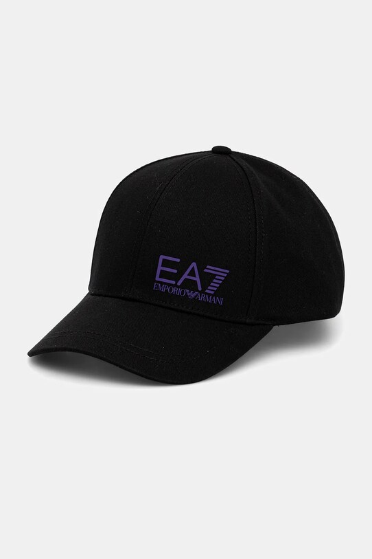 Памучна шапка с козирка EA7 Emporio Armani изчистен черен AF11989.7X000005