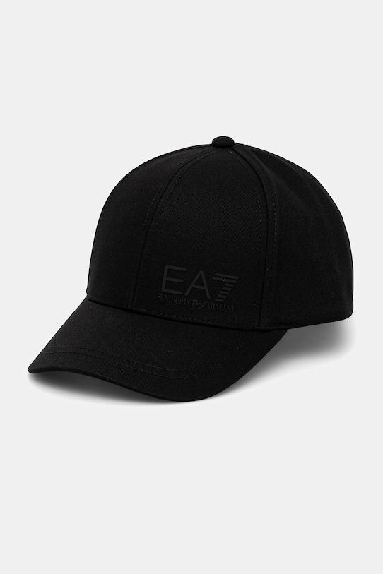 Памучна шапка с козирка EA7 Emporio Armani изчистен черен AF11989.7X000005
