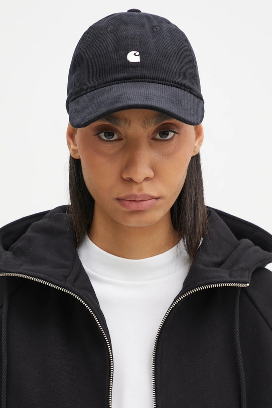 Carhartt WIP cotton baseball cap Harlem Cap plain black I028955.K02XX