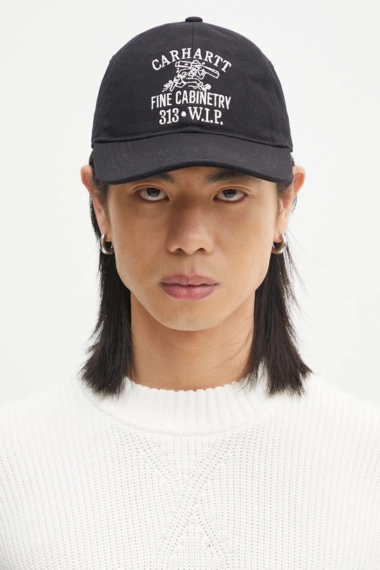 Βαμβακερό καπέλο του μπέιζμπολ Carhartt WIP Cabinetry Cap απλικέ μαύρο I034749.K02XX