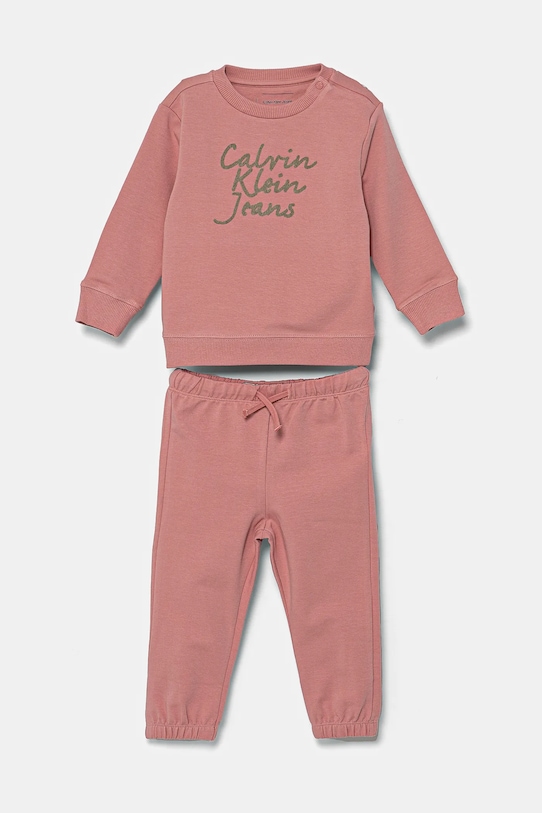 Calvin Klein Jeans dres bawełniany niemowlęcy aplikacja różowy IN0IN00288.G.PPYA